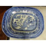 Set of 3 Victorian graduating Willow Pattern Meat Plates