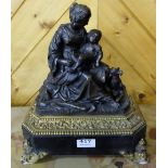 Bronze Group – Mother in classical dress with sleeping baby, on cabriole gilt front feet, ornate