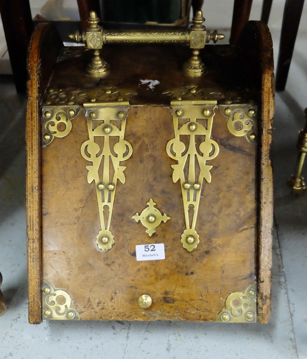 Walnut Coal Scuttle with brass mounts and brass handle - Image 2 of 2