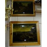 Pair of Antique Hunting Plates on Glass “The Chase” and “The Death”, in pine frames with maple