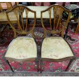 Matching Pair of Mahogany Edw. Shield Back Bedroom Chairs, inlaid, on turned front legs, padded