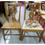 Two similar Georgian Chippendale Elm Side Chairs – 1 with a tapestry covered removable seat (2)