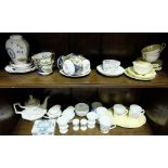 2 shelves of China items – cups by Wedgewood, “Imperial”, milk jugs etc