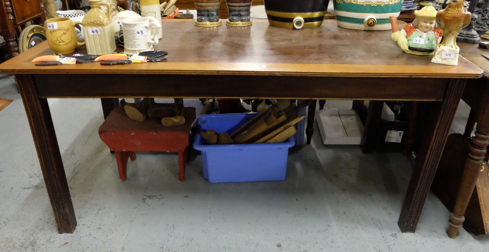 Polished walnut Dining Table, on reeded square legs, 65” long x 32”w