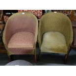 Two Lloyd Loom Armchairs, with padded seats, gold and light red colours.
