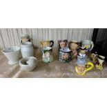 11 English pottery miniature character jugs – Dickens characters etc