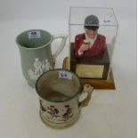 Cased model of “Huntsman”, Spode golfing large Mug & pottery tankard decorated with tavern scenes,