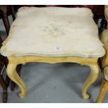 Pine Lamp Table with shaped top, on sabre legs, painted cream with floral decorated top, 23” sq