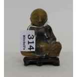 Soapstone Figure of Sitting Buddah, on timber base, 3.5”h