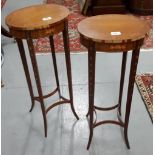 Matching Pair of Edw. Satinwood Lamp Tables, with oval tops on tapered legs and shaped stretchers,