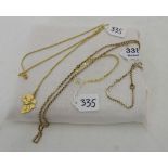 Matching 9ct Gold Necklace and bracelet, 2 gold necklaces (1 with African pendent) & gold bracelet (