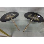 Matching Pair of Japanese Lacquered Fans, with mother of pearl inlay, each 15”h