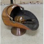 Copper Helmet Shaped Coal Scuttle and a Copper Shovel (2)