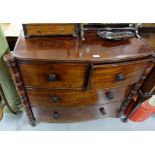 Georgian Mahogany Bow-fronted Chest of 4 Drawers, with turned knobs and raised side pillars, on