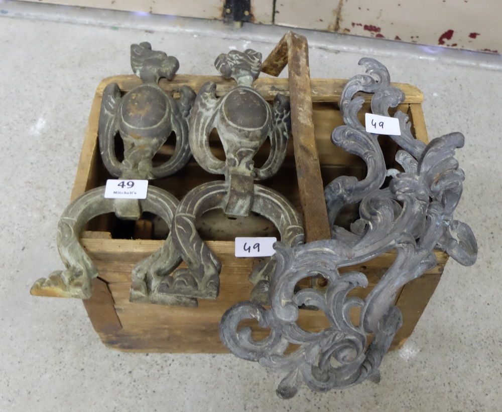 Two pairs of 19thC cast iron fire dogs finials – 1 leaf design, 1 ancient bird - Image 2 of 2