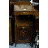 Edwardian Inlaid Mahogany Purdonium, with upper drawer, and lower fall front cabinet, 3ft h x 15.5”