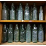 2 shelves of glass mineral water bottles, mainly English original – Crewe, Warrington etc (30