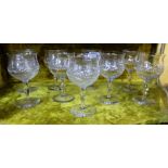 Matching Set of 9 Wine Glasses, early 20thC, with cut glass wreath detail, on stems