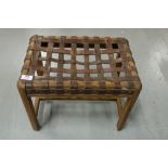 Oak Footstool with brown leather latticed top, 18”w