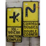 Two Irish Cast Iron Road Signs, 1920’s, each 27”h x 12”w, dual Irish/English language lettering, “