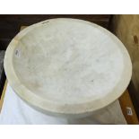 19thC white marble holy water font/bird bath, circular, 20” diameter, 9.5”h (1 stitched repair)