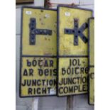 Two Irish Cast Iron Road Signs, 1920’s, each 27”h x 12”w, dual Irish/English language lettering, “