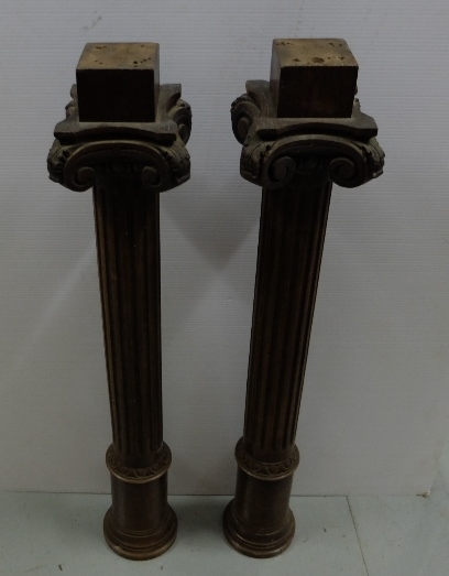 Pair of oak doric-shaped columns, each 3ft h x 5” dia