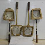 4 wooden badminton racquets with protective guards – Dunlop etc.