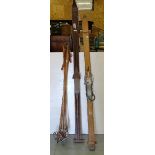 2 pairs of wooden skis (1 Matterhorn) & 2 pairs of wooden handled ski poles & 2 pairs of chrome