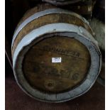 Oak Guinness Beer Barrel No. 073346 painted silver bands 22”h x 15” dia