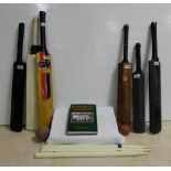 6 Assorted Cricket Bats & a set of 3 wickets & 1 Book – “the History of Cricket in Co. Kilkenny by