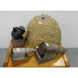 Woven Straw Bee Hive, with 3 bee bellows (4)