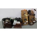 2 small telephone exchanges, Bell Set 20 & 2 wall mounted telephones in wooden cases (4)