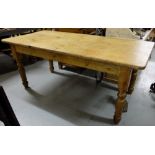 Victorian Pine Kitchen Table, on turned legs, 6ft x 32”d