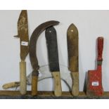 5 assorted hand sythes & 1 cleaver (6)