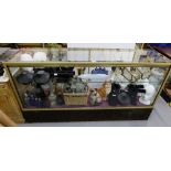 Brass Framed Shop Display Cabinet, with glass top and sides, internal glass shelves, raised on