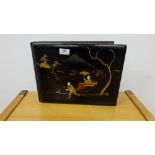 Victorian photograph Album, with Japanese lacquered cover, featuring a rickshaw (no photographs