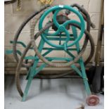 Portable Syphoning Pump, on cast iron stand, painted green