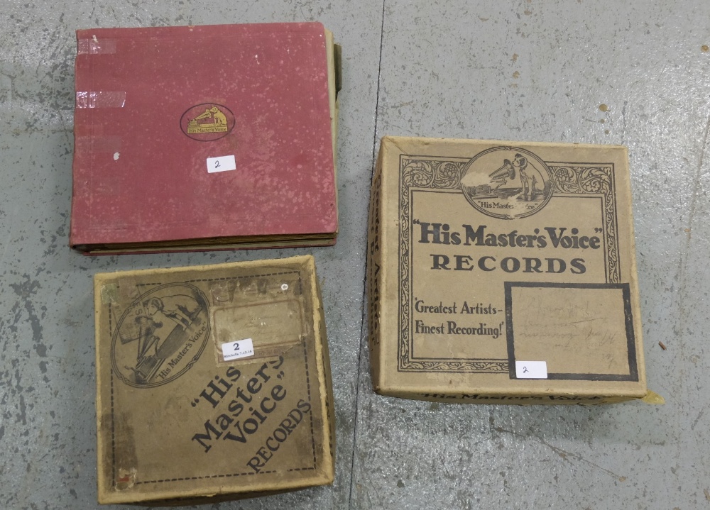 Two boxes of “His Masters Voice” records & an album of H.M.V records (3)