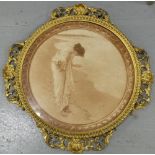 Victorian Gilded Florentine Picture Frame, with shell and scroll mounts, framing a sepia