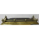 Victorian Brass Fire Fender, with raised roped gallery and urn-shaped finials, original base 47”w