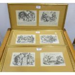 Set of 6 British Political Satirical Lithographs, in 3 later gilt frames