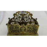 Victorian intricately pierced Brass Letter Holder with 3 compartments, mask of woman to the front,