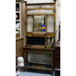 Edwardian Oak Hall Stand, for coats and sticks, with mirror insert, fitted with a drawer and a