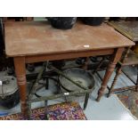 Antique pine side table, painted red, on turned legs, 39”w x 2ft d