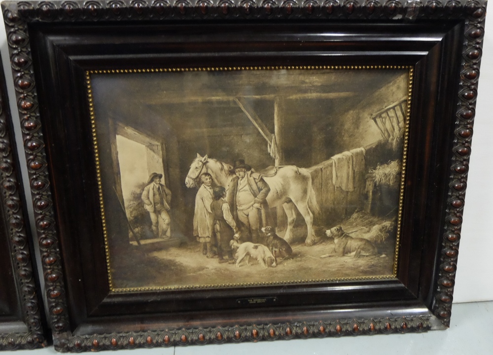 Pair of George Moreland Sepia Lithographs, in moulded frames: “The Reckoning” & “Horses in a - Image 3 of 3