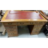 Mahogany Kneehole Pedestal Writing Desk, with 3 frieze drawers over 3 drawers on either side, 47”w x