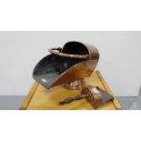 Helmet shaped Copper Coal Scuttle with shovel