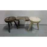 3 pine 3-legged milking stools (1 missing a leg)