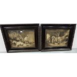 Pair of George Moreland Sepia Lithographs, in moulded frames: “The Reckoning” & “Horses in a